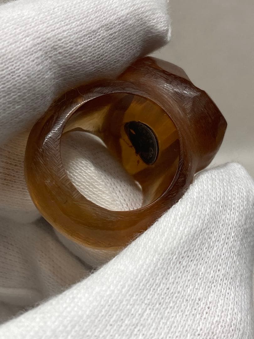 Z04）天然素材 コハク 琥珀 バングル リング セット