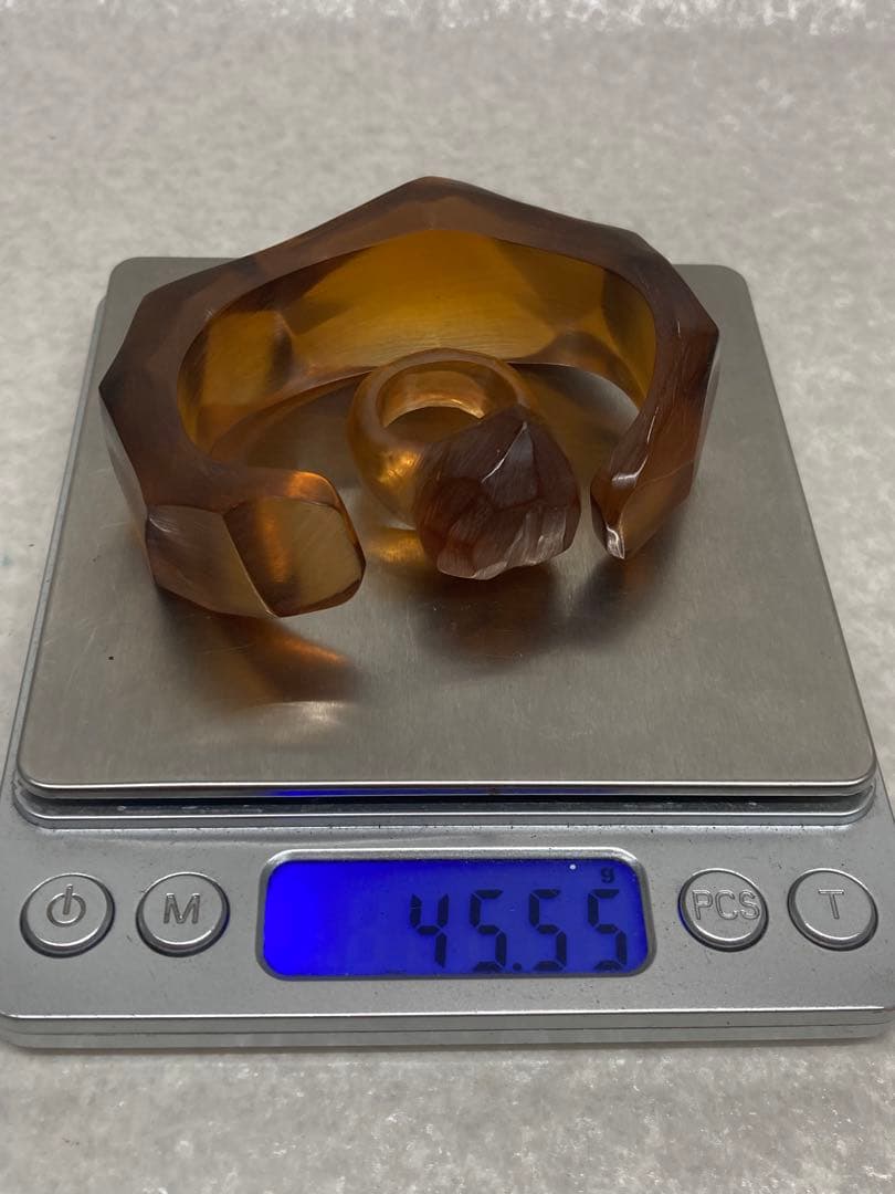 Z04）天然素材 コハク 琥珀 バングル リング セット