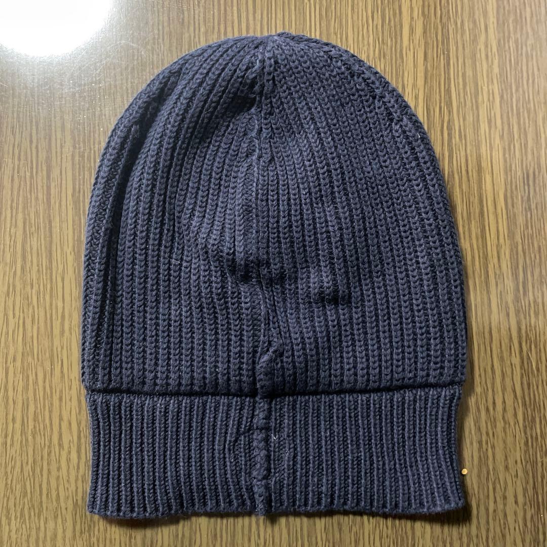 MONCLER ネイビー ニット帽両面ダブルロゴ、ユニセックス