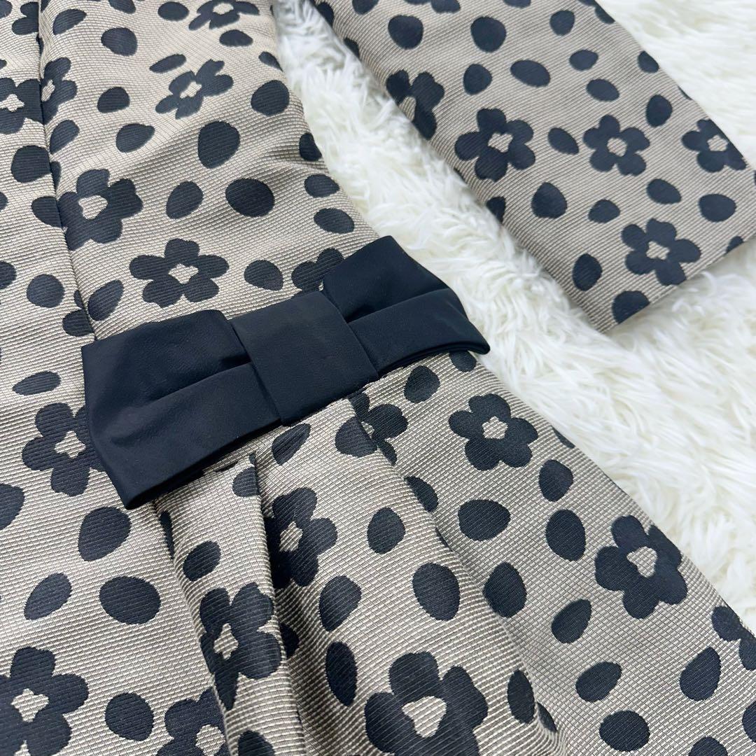 美品 エムズグレイシー ブラウン 花柄 ワンピース 38 M 七部袖〜長袖