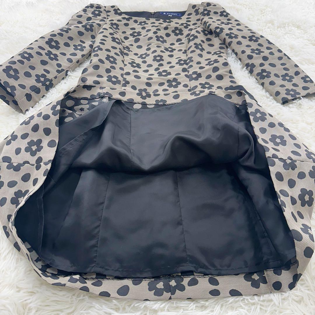 美品 エムズグレイシー ブラウン 花柄 ワンピース 38 M 七部袖〜長袖