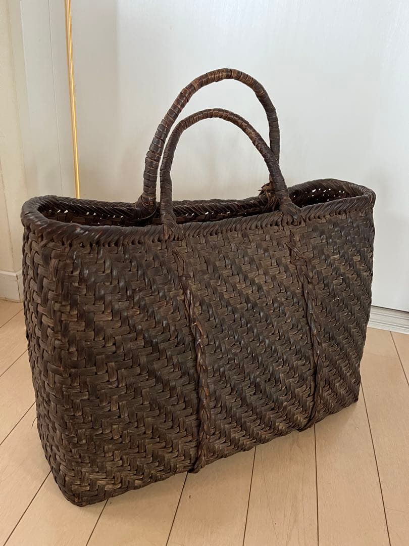 SALE◆天然山形県産 山葡萄蔦 籠バック 黒艶 ヴィンテージ 大きめ◆