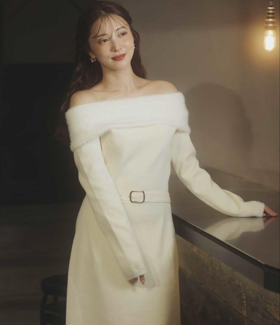 フェザートリム配色ドッキングワンピース