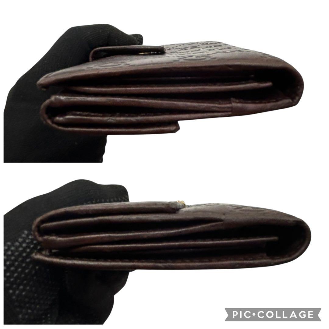 美品　グッチ　シマ レザー 長財布　メタルロゴ　Wホック　ブラウン