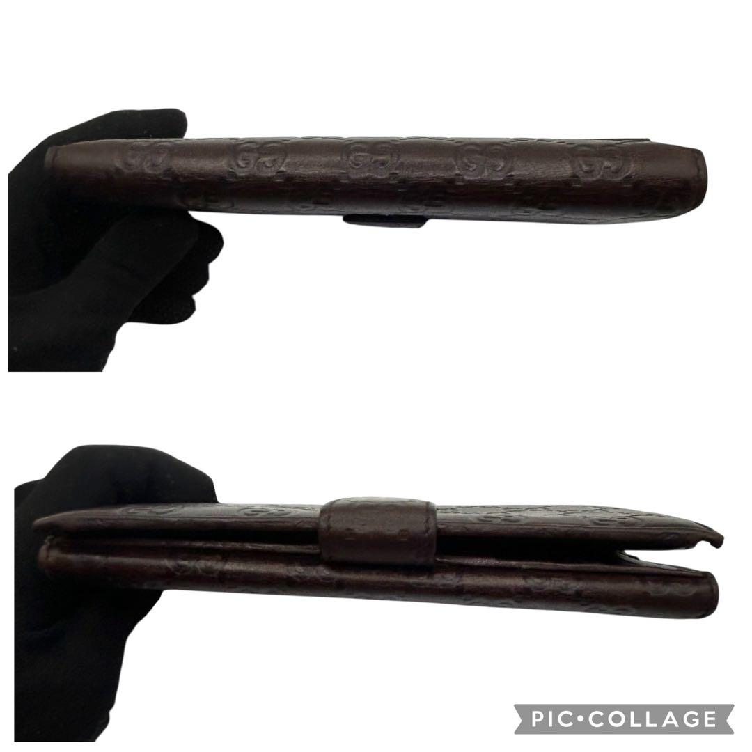 美品　グッチ　シマ レザー 長財布　メタルロゴ　Wホック　ブラウン