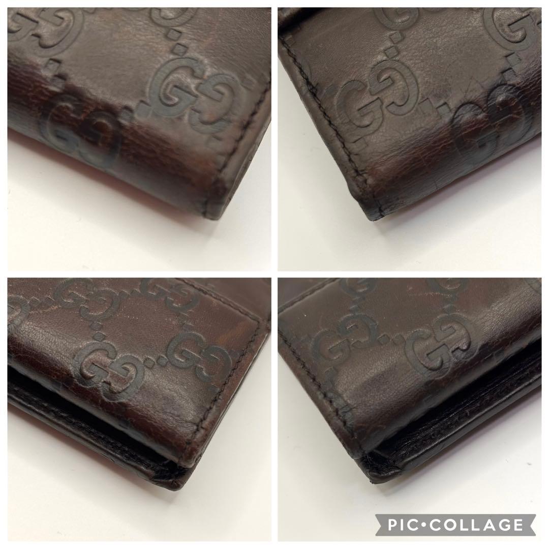 美品　グッチ　シマ レザー 長財布　メタルロゴ　Wホック　ブラウン