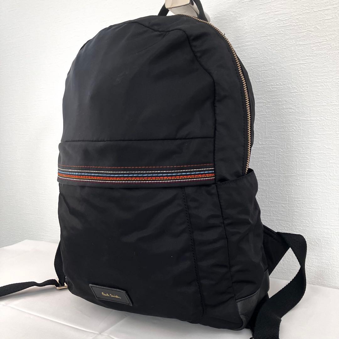 ポールスミス レザー ナイロン リュック マルチボーダー刺繍 軽量 ロゴプレート