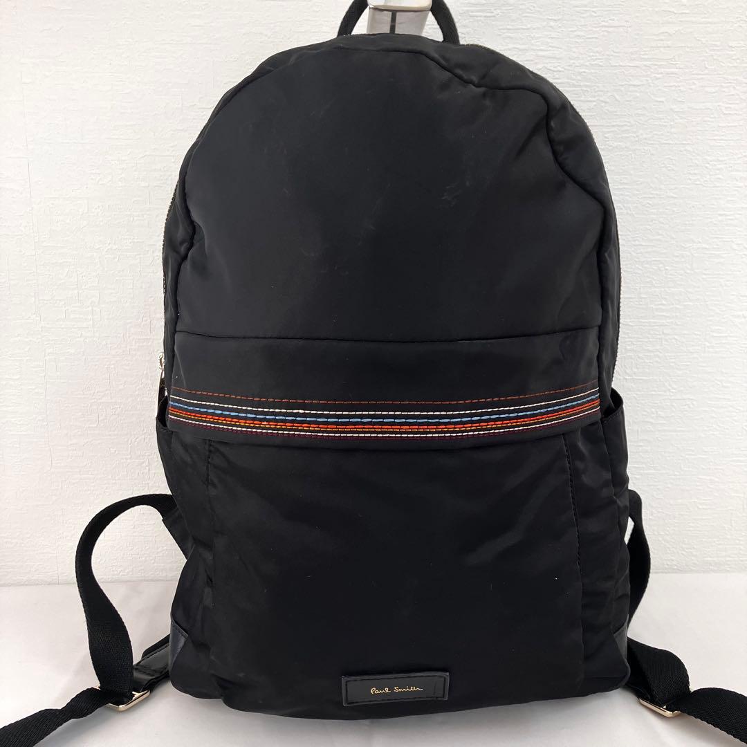 ポールスミス レザー ナイロン リュック マルチボーダー刺繍 軽量 ロゴプレート