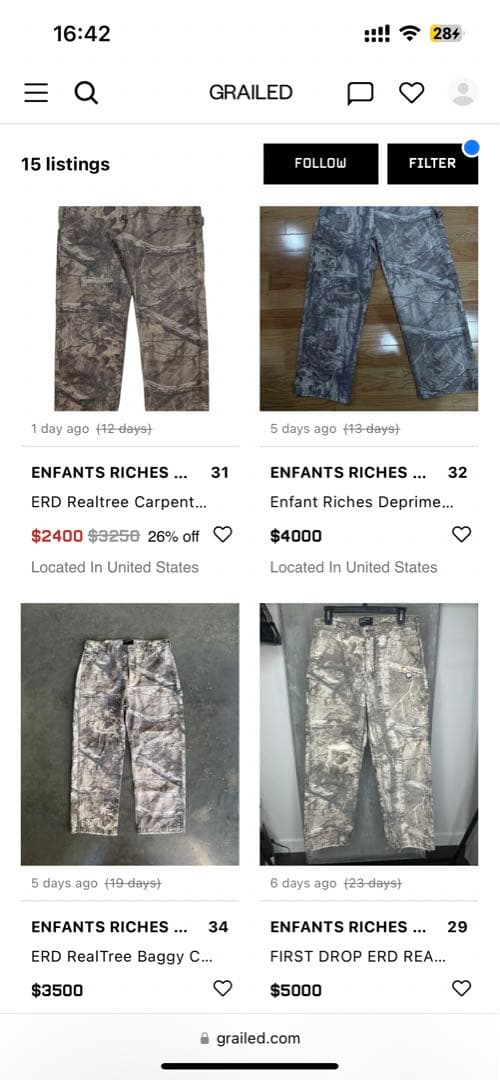 パンツ Enfants Riches Deprimes 23ss REALTREES