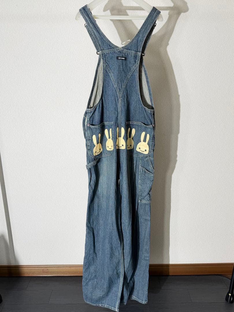 CUNE キューン うさぎプリント デニムオーバーオール サロペット S
