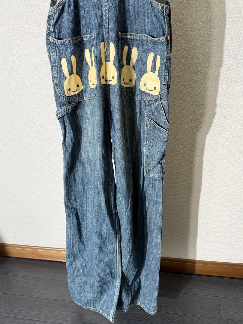 CUNE キューン うさぎプリント デニムオーバーオール サロペット S