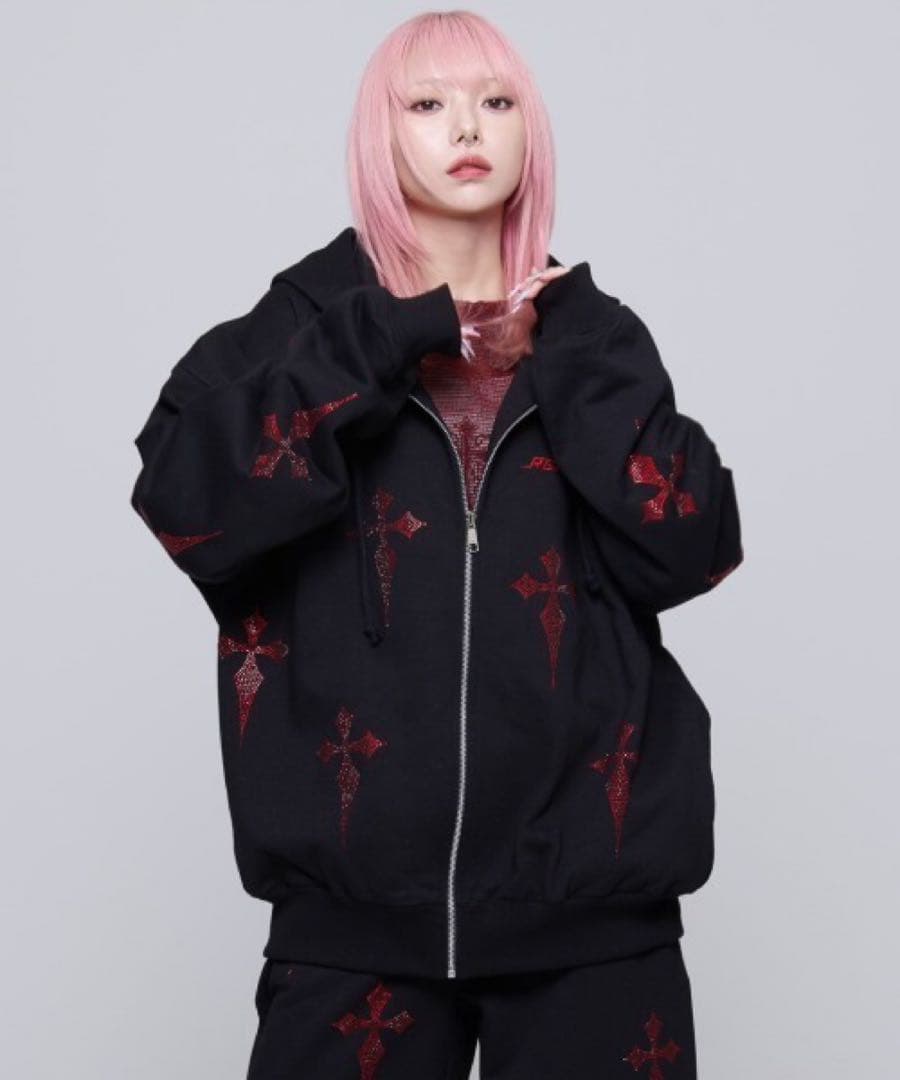 レフレム ラインストーンパーカー 赤