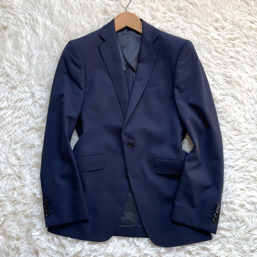 SUIT SELECTスリーピースネイビーシングル2釦スーツセットアップ