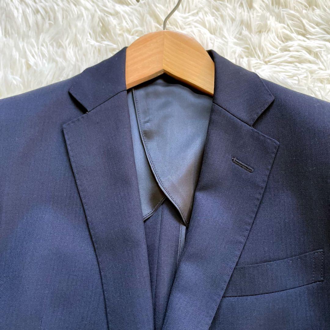 SUIT SELECTスリーピースネイビーシングル2釦スーツセットアップ