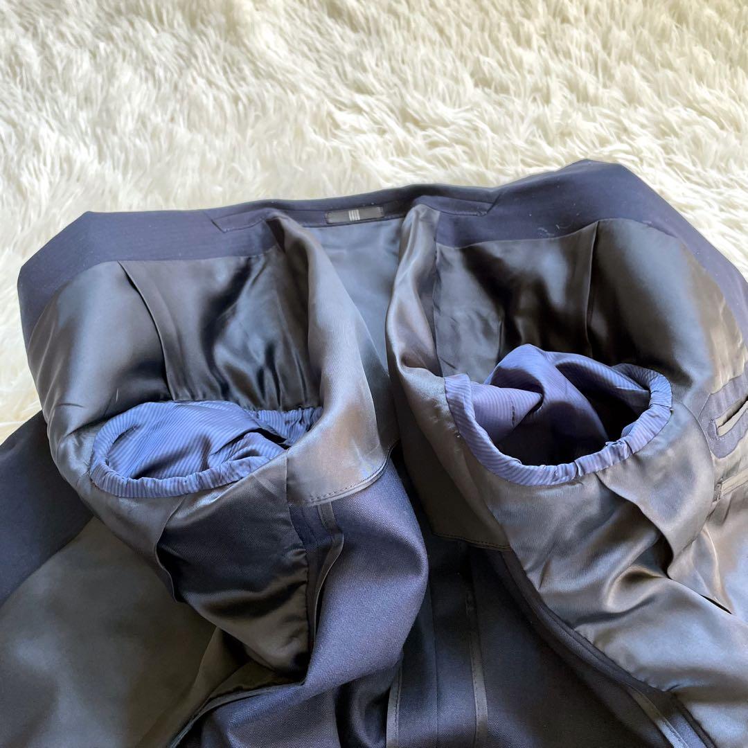 SUIT SELECTスリーピースネイビーシングル2釦スーツセットアップ