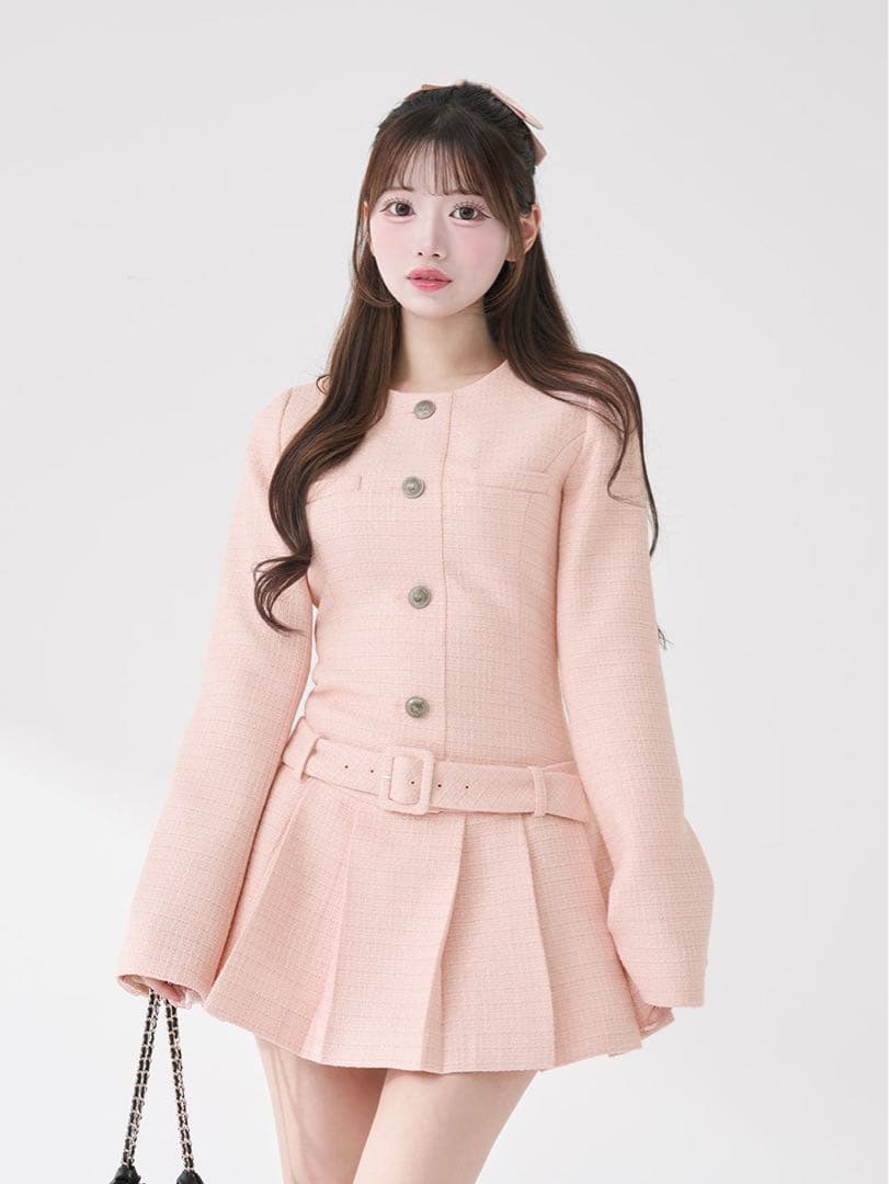 ダーリッチ ボックスプリーツツイードミニワンピース