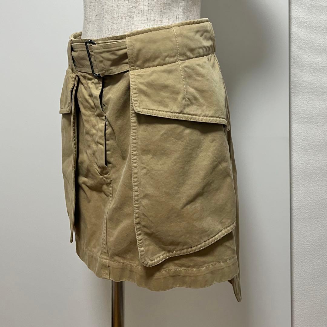 ベージュ コットン混紡 ミニスカート ポケット付き