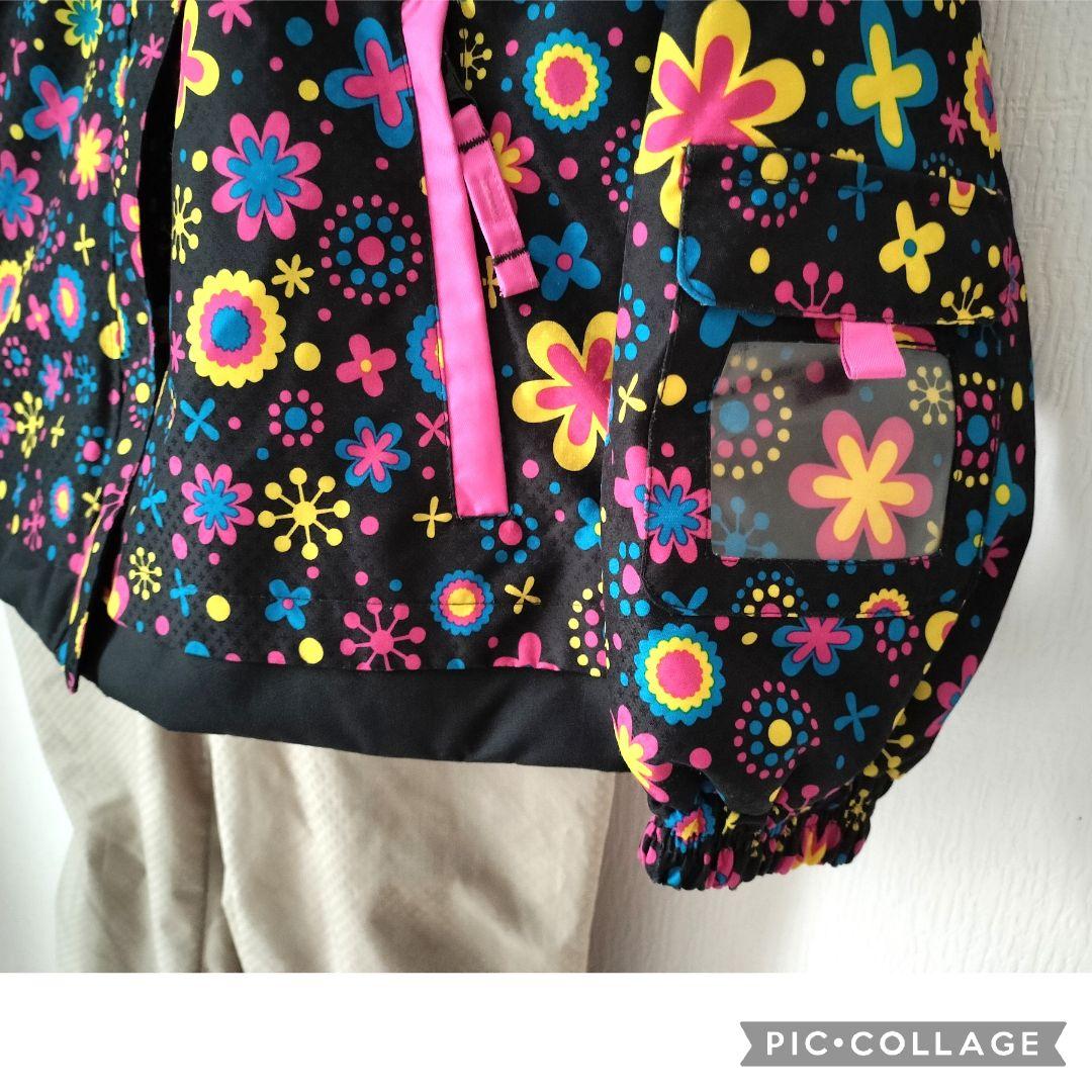 【美品】Phenix 女の子 スキーウェア 140 130調節 黒 花柄 上下