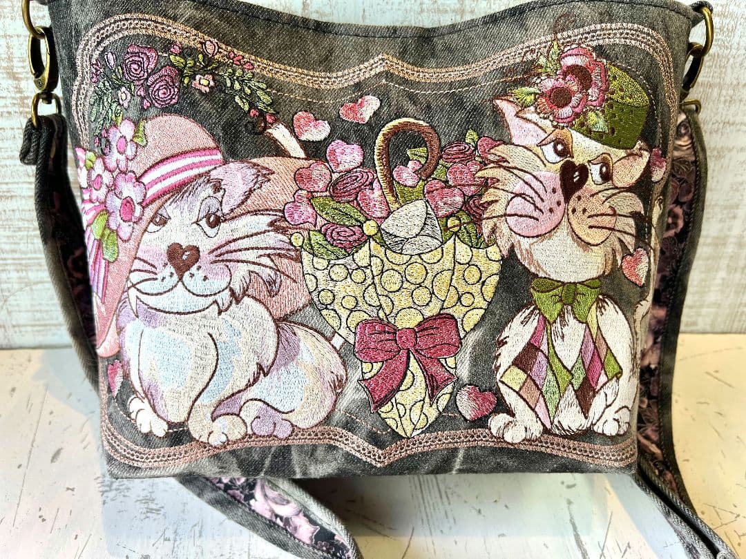 ※リクエスト品※ロラライハリス♡ブラックWデニム♡刺繍のショルダーバッグ