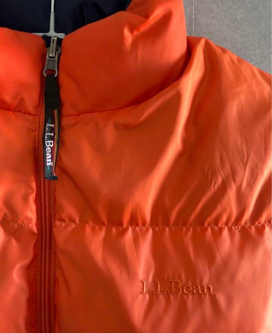 LL Beanネイビー オレンジ ダウンベスト リバーシブル アウトドアLサイズ