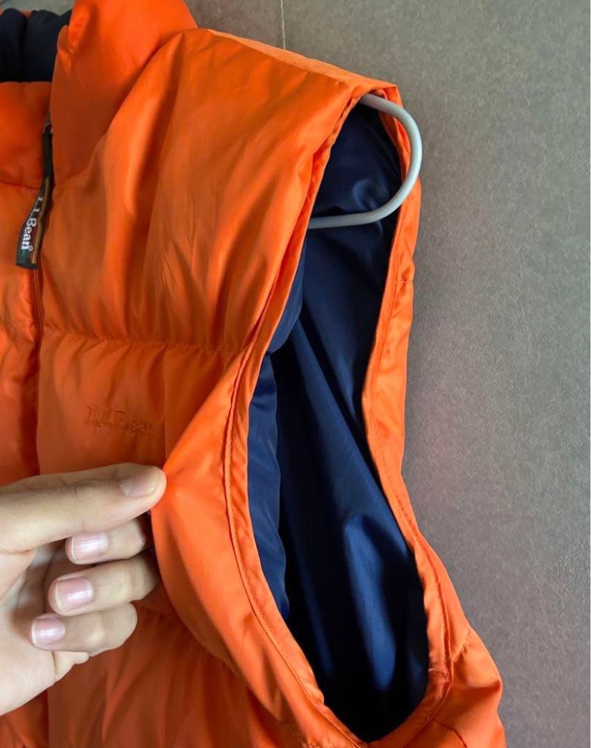 LL Beanネイビー オレンジ ダウンベスト リバーシブル アウトドアLサイズ