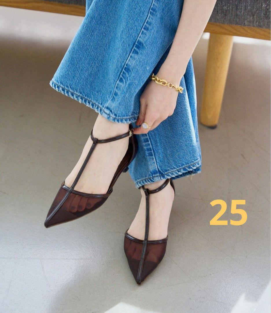 LE TALON 3.5cmTストラップシアーパンプスブラウン サンダル