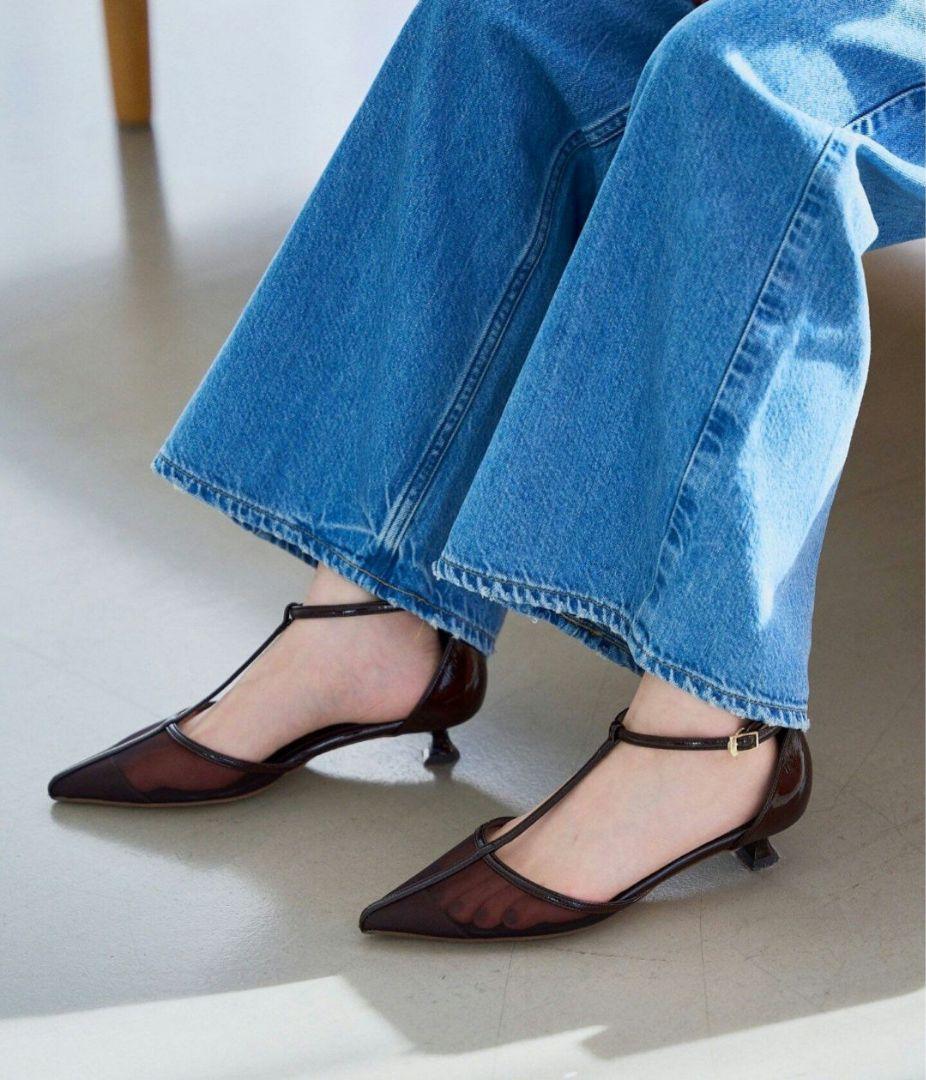 LE TALON 3.5cmTストラップシアーパンプスブラウン サンダル