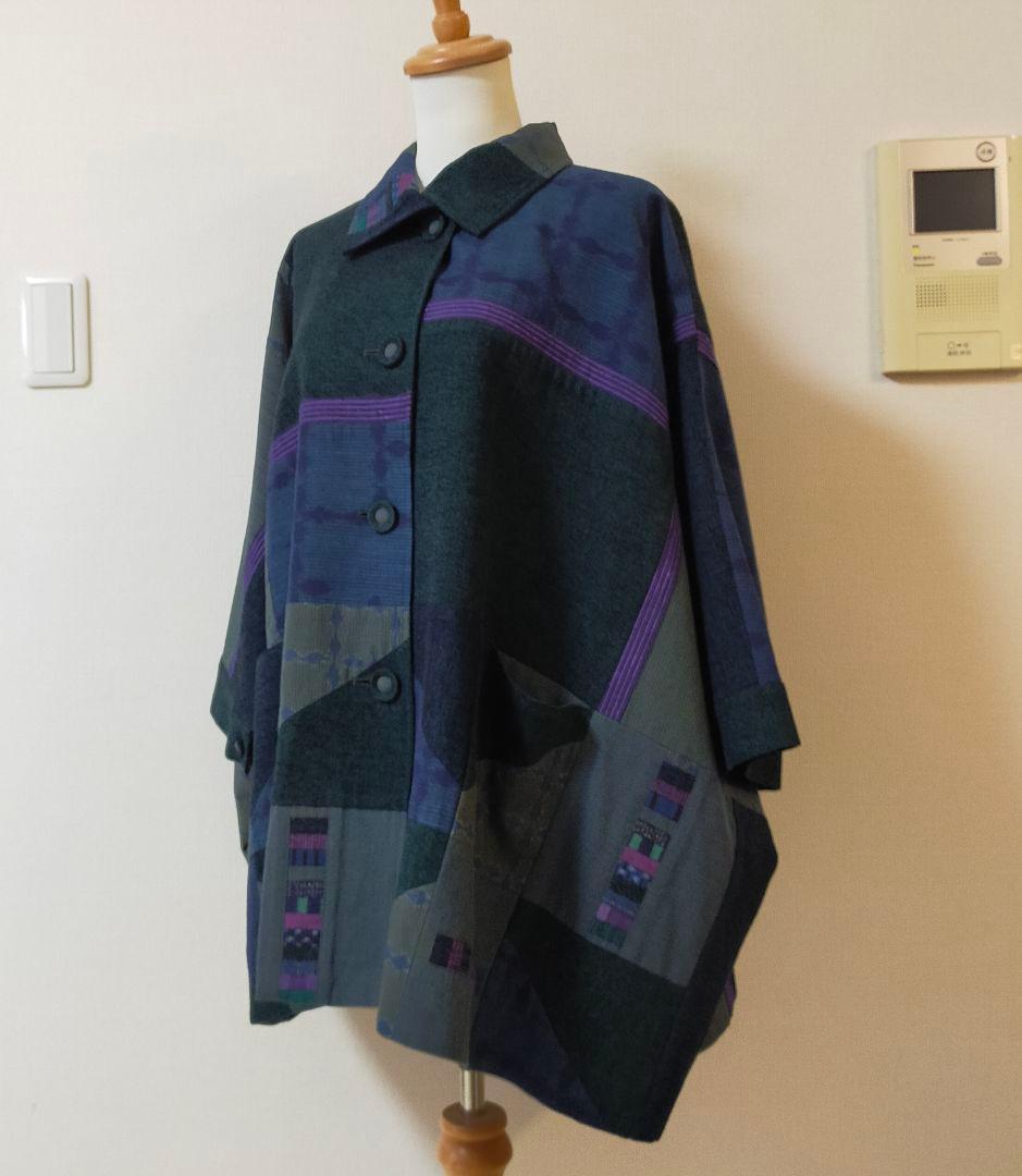 美品　儀右ヱ門　久留米絣ポンチョ　羽織物　ケープ