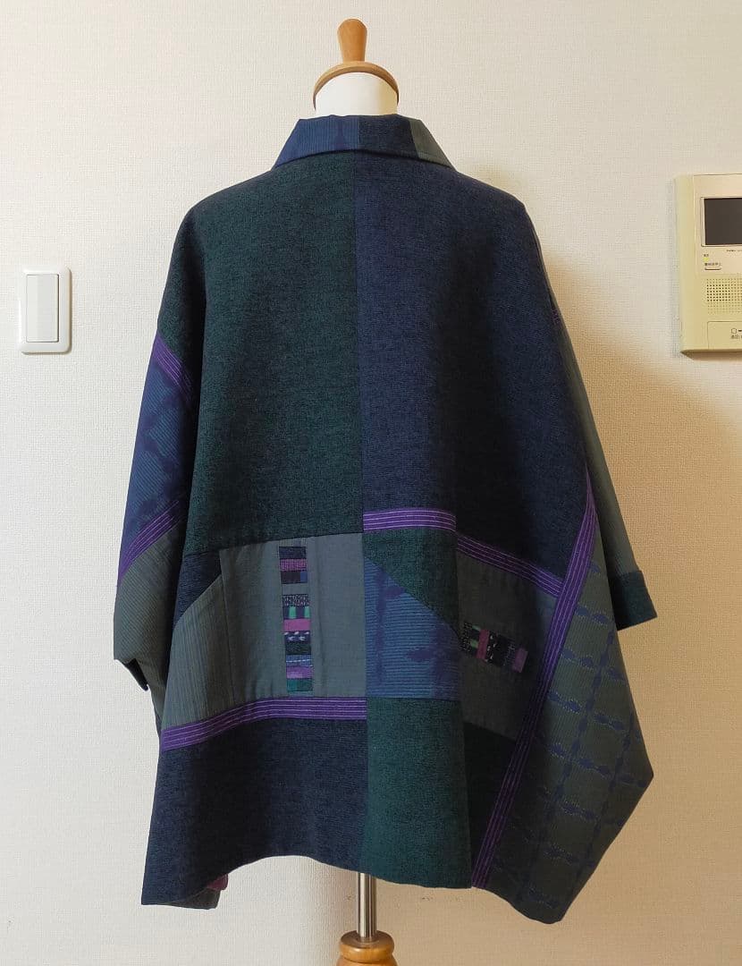 美品　儀右ヱ門　久留米絣ポンチョ　羽織物　ケープ