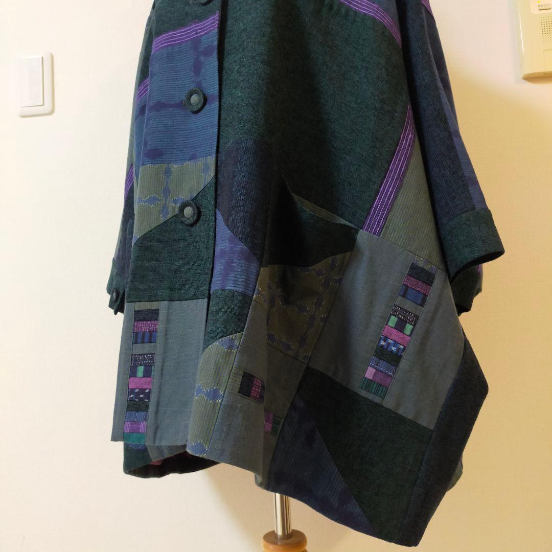 美品　儀右ヱ門　久留米絣ポンチョ　羽織物　ケープ