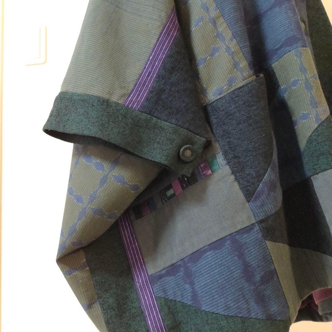 美品　儀右ヱ門　久留米絣ポンチョ　羽織物　ケープ