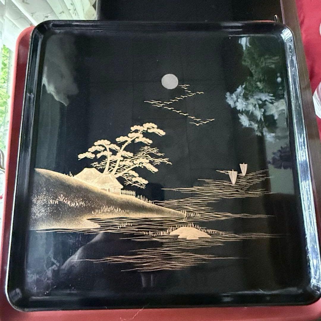 2200様感謝‼️秋の風雅‼️JAPAN 研出蒔絵 『銀月』絵替八寸膳十客木箱