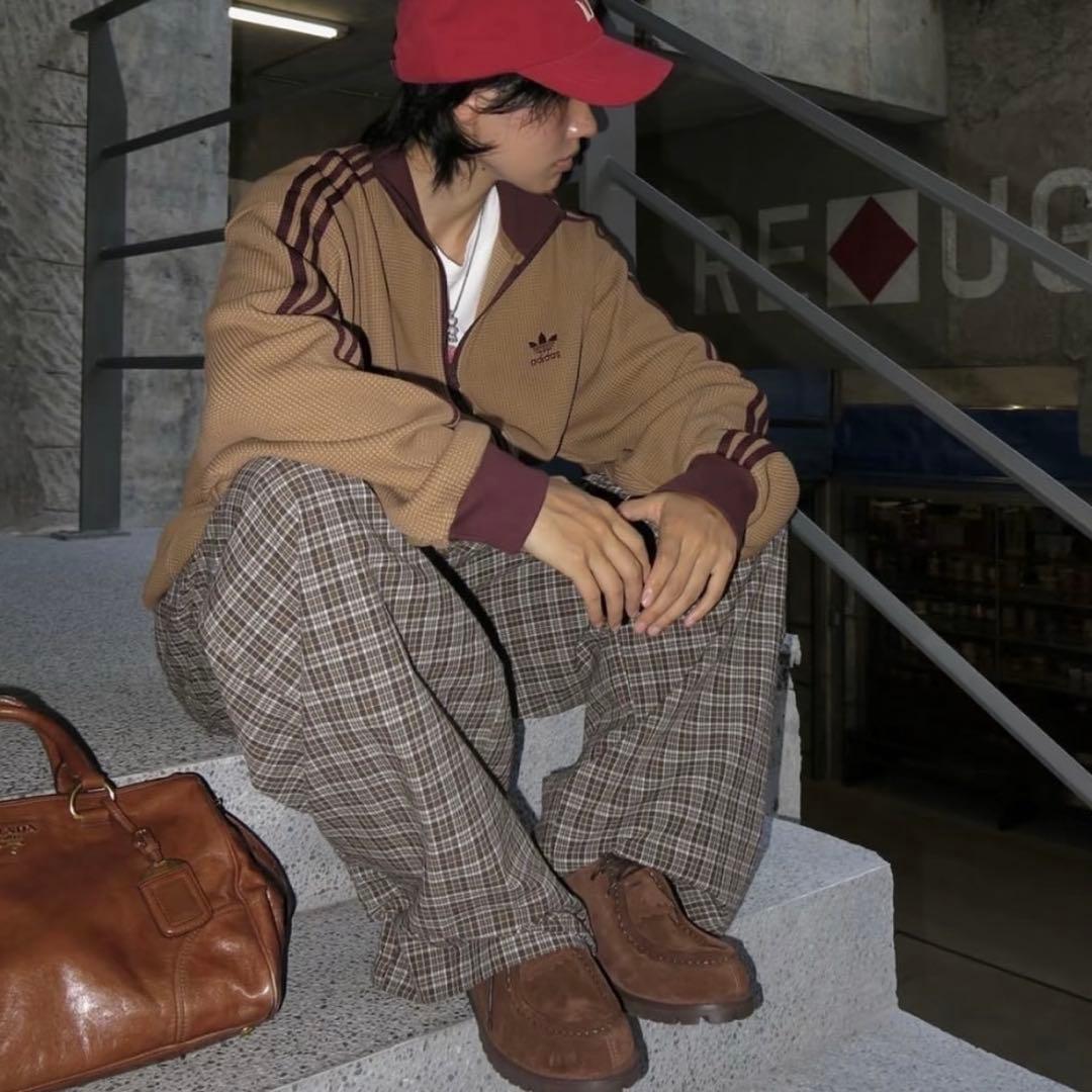 海外限定カラー2XL⭐️adidasワッフルニットトラックトップ ブラウン×マロン