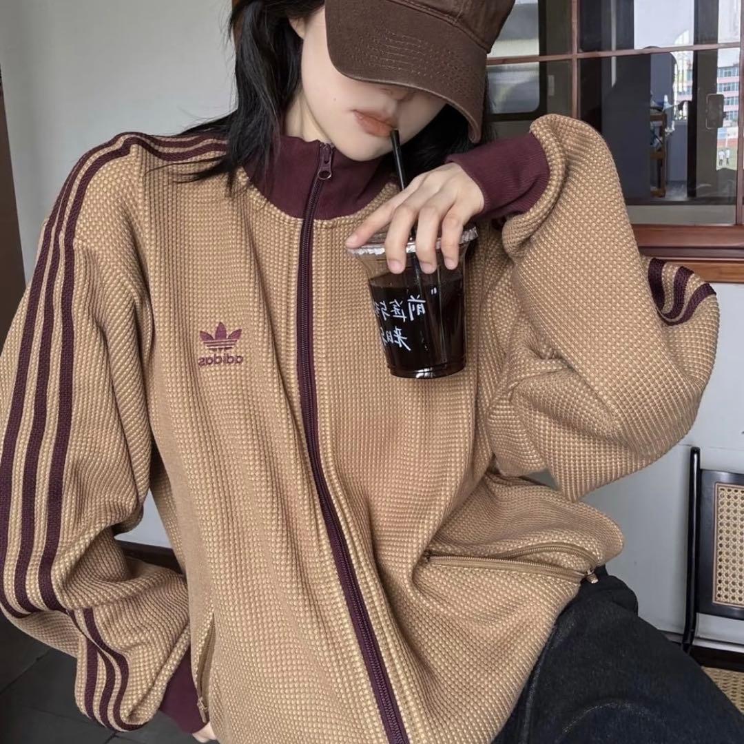 海外限定カラー2XL⭐️adidasワッフルニットトラックトップ ブラウン×マロン