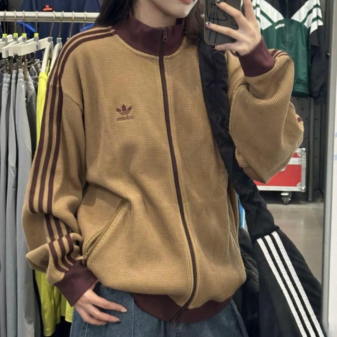 海外限定カラー2XL⭐️adidasワッフルニットトラックトップ ブラウン×マロン