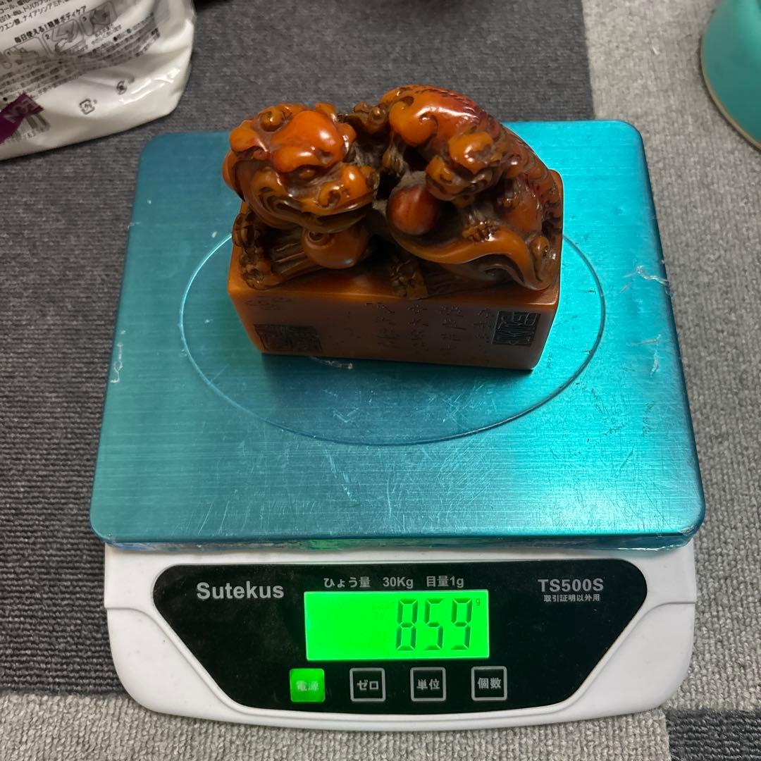 篆刻印材　大型　寿山石　古印材　書道印材　獅子像 石彫刻