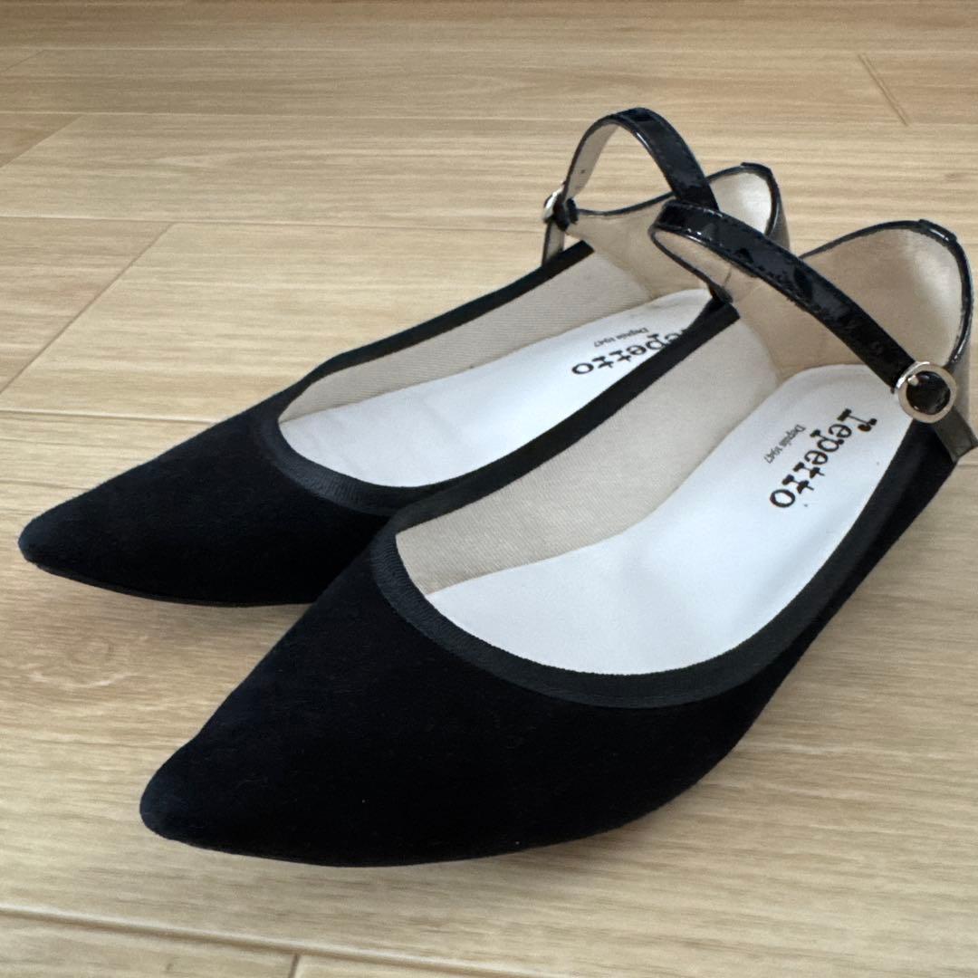 ma　Repetto ブラック ストラップ フラットシューズ　36.5
