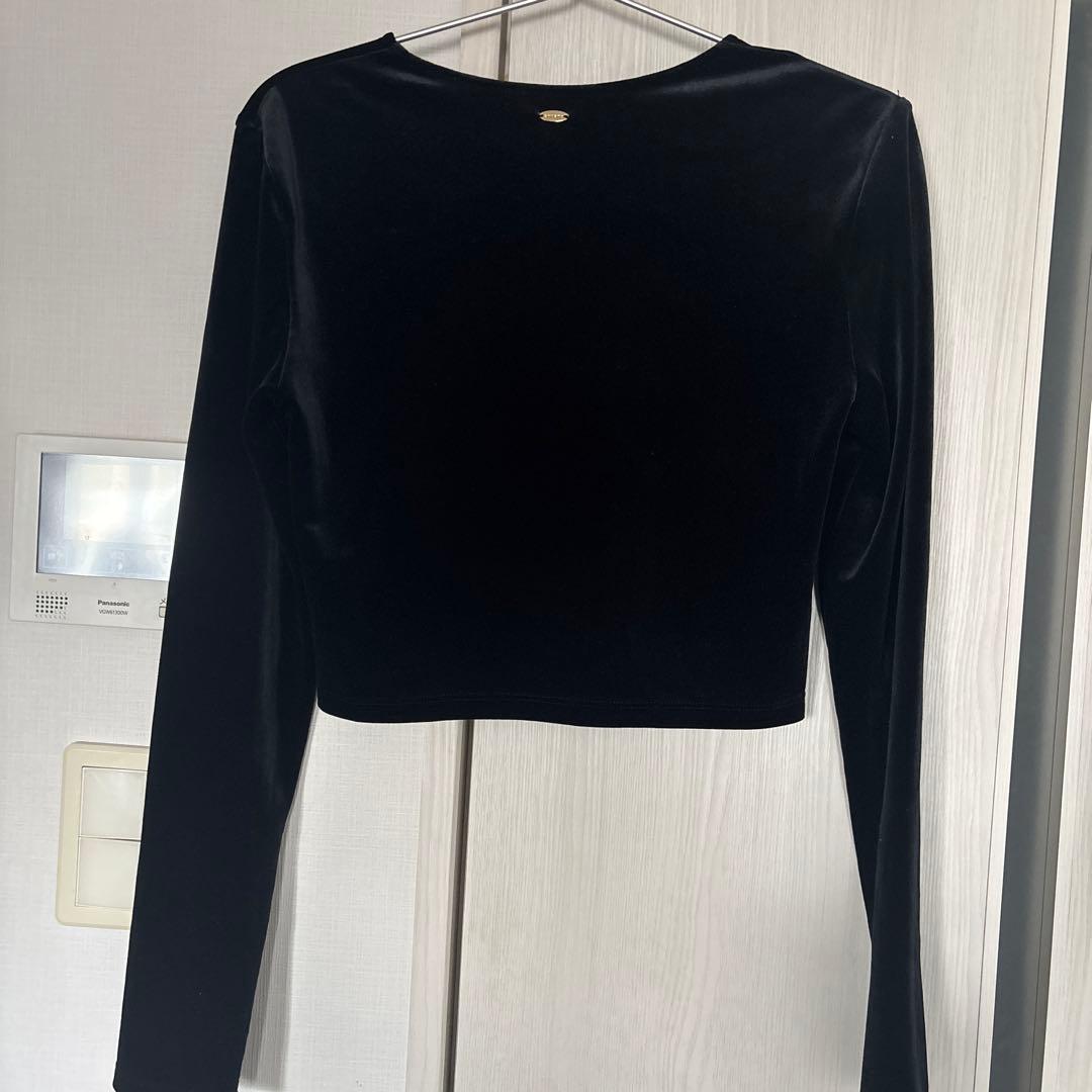 【minami】アニュアンスベロアクロップドカットトップス - BLACK