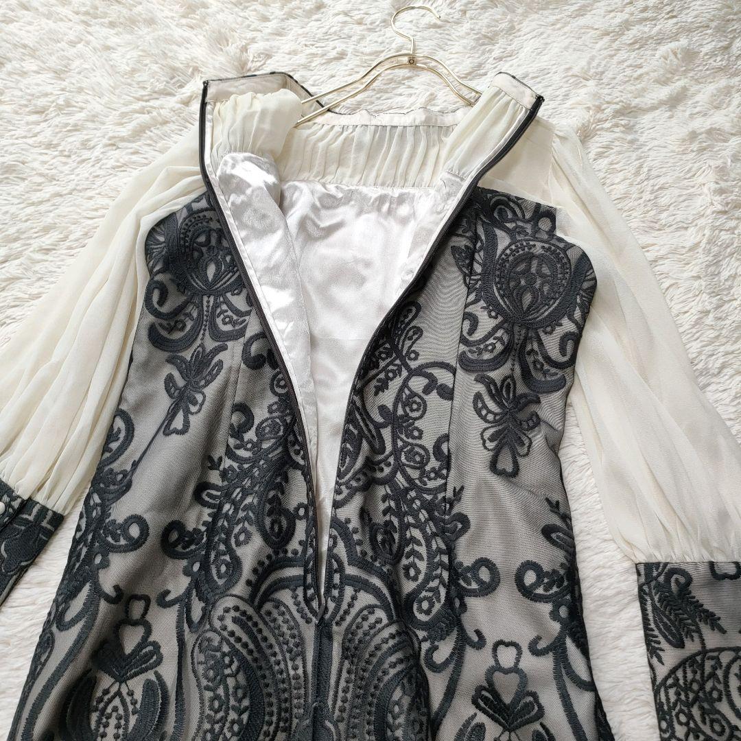 【美品】 アンドレスド　ダマスク　ギャザー　ドレス　ワンピース　刺繍　L