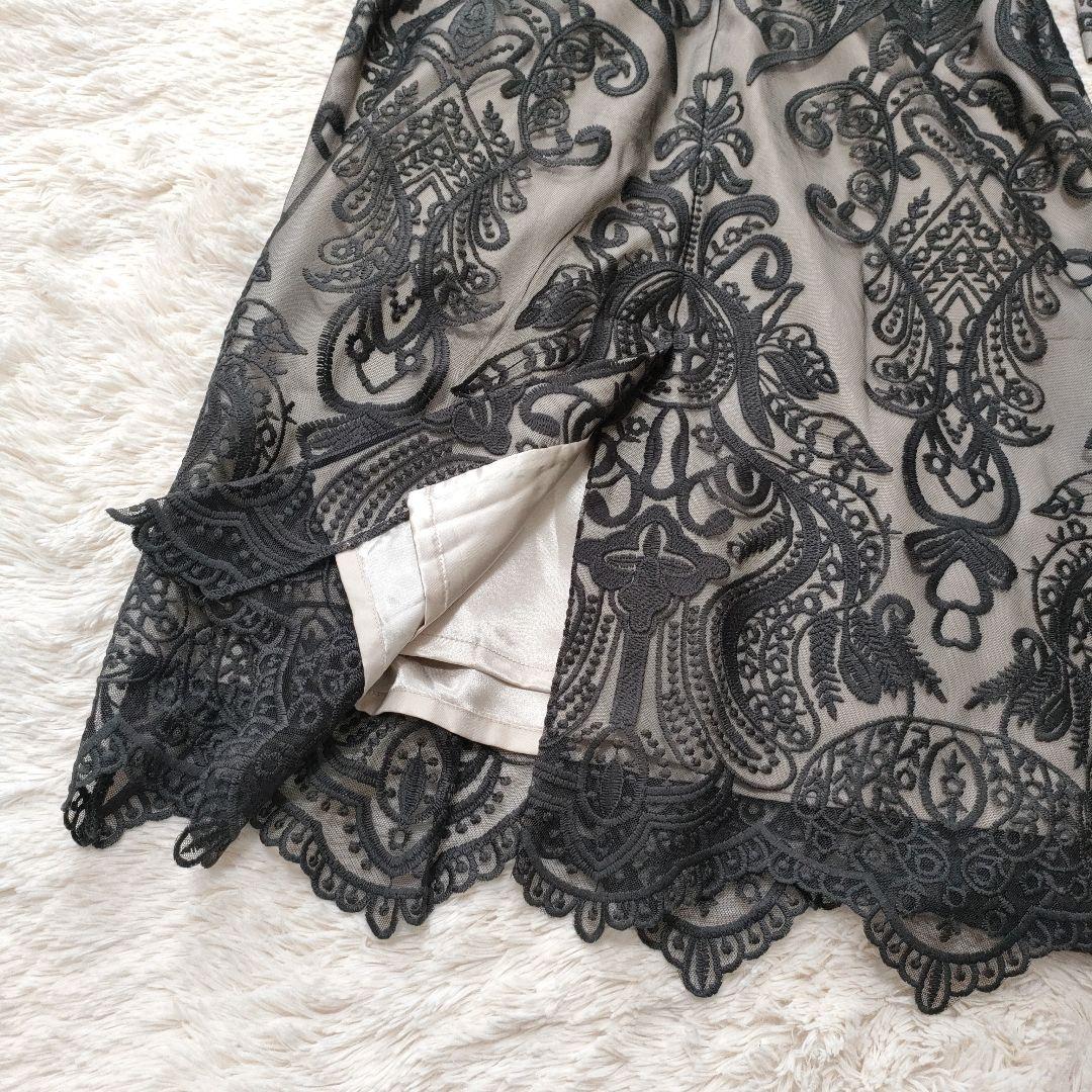 【美品】 アンドレスド　ダマスク　ギャザー　ドレス　ワンピース　刺繍　L