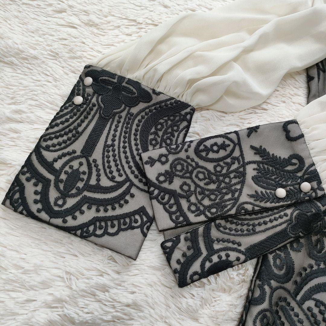 【美品】 アンドレスド　ダマスク　ギャザー　ドレス　ワンピース　刺繍　L