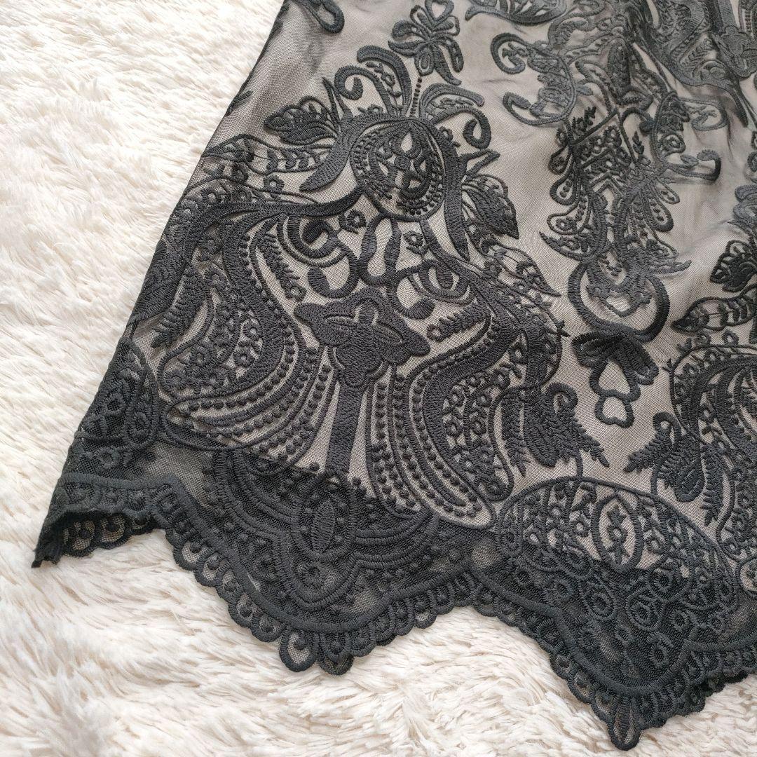 【美品】 アンドレスド　ダマスク　ギャザー　ドレス　ワンピース　刺繍　L