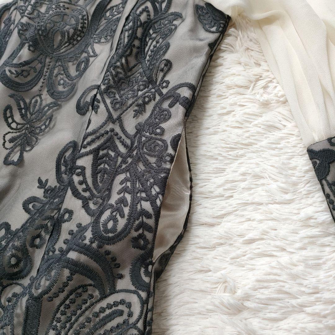 【美品】 アンドレスド　ダマスク　ギャザー　ドレス　ワンピース　刺繍　L