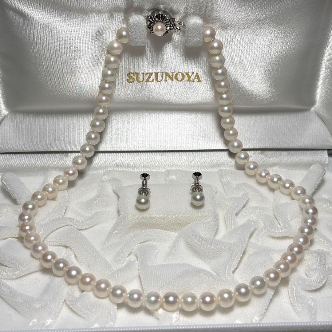 あこや真珠　パールネックレス　イヤリングセット　6.5-7.0mm クリーム色