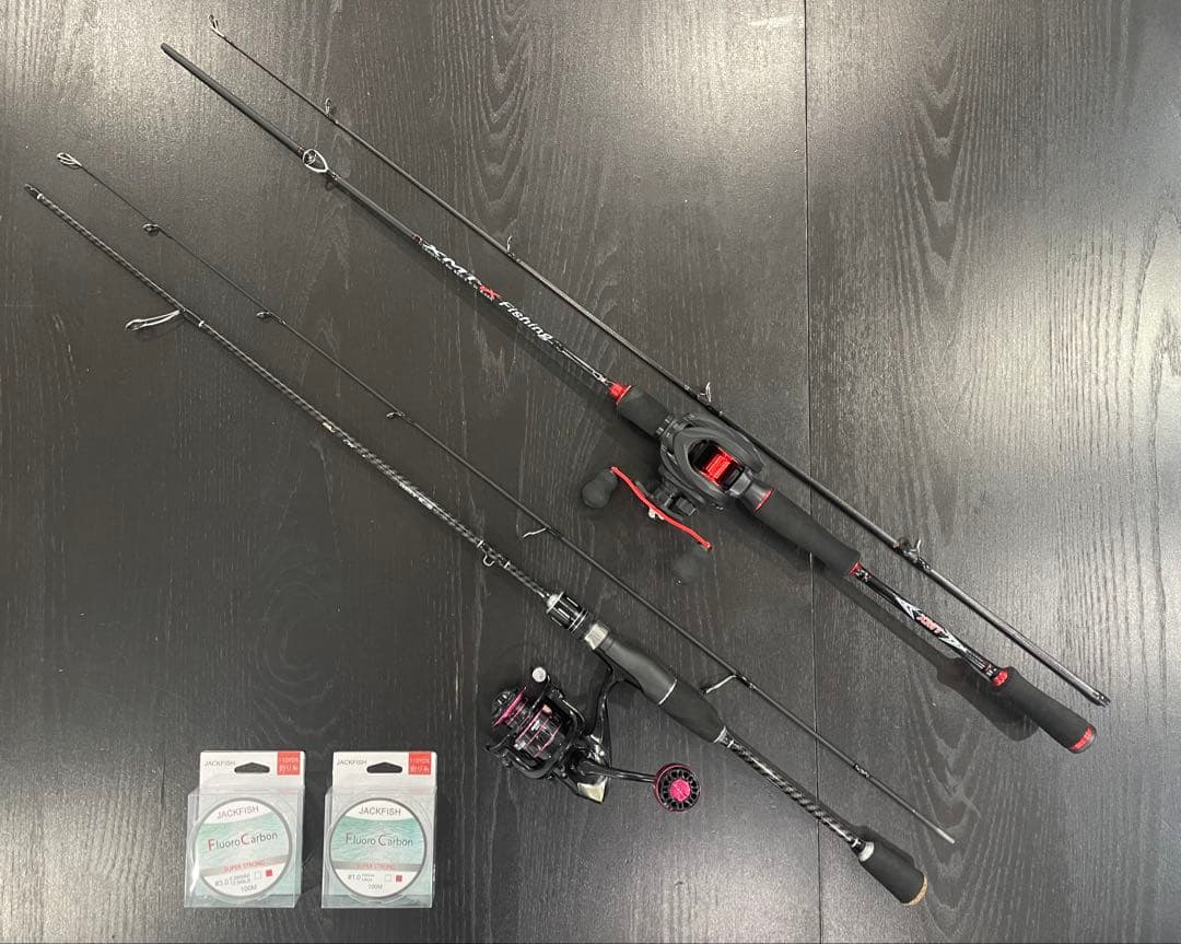 バス釣り2セット・ベイトロッド&リール(左巻)スピニングロッド&リール・ライン付
