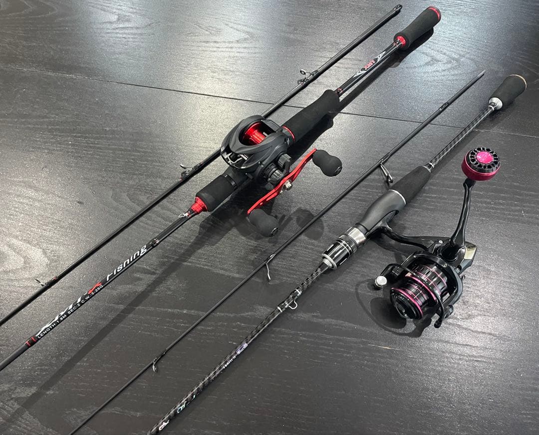 バス釣り2セット・ベイトロッド&リール(左巻)スピニングロッド&リール・ライン付