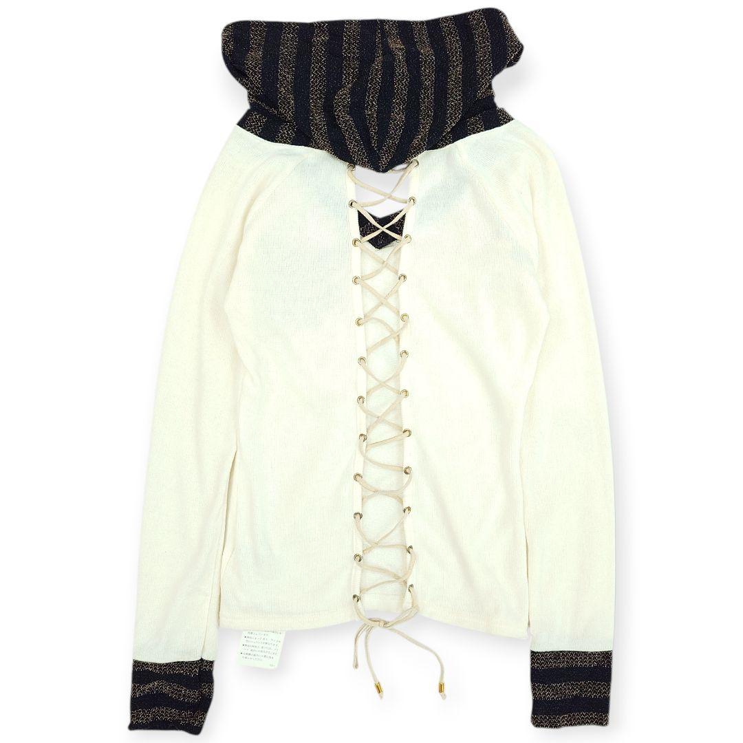 【新品】d.i.a. スカル ドクロ刺繍 編み上げ ニットパーカー ギャル 白