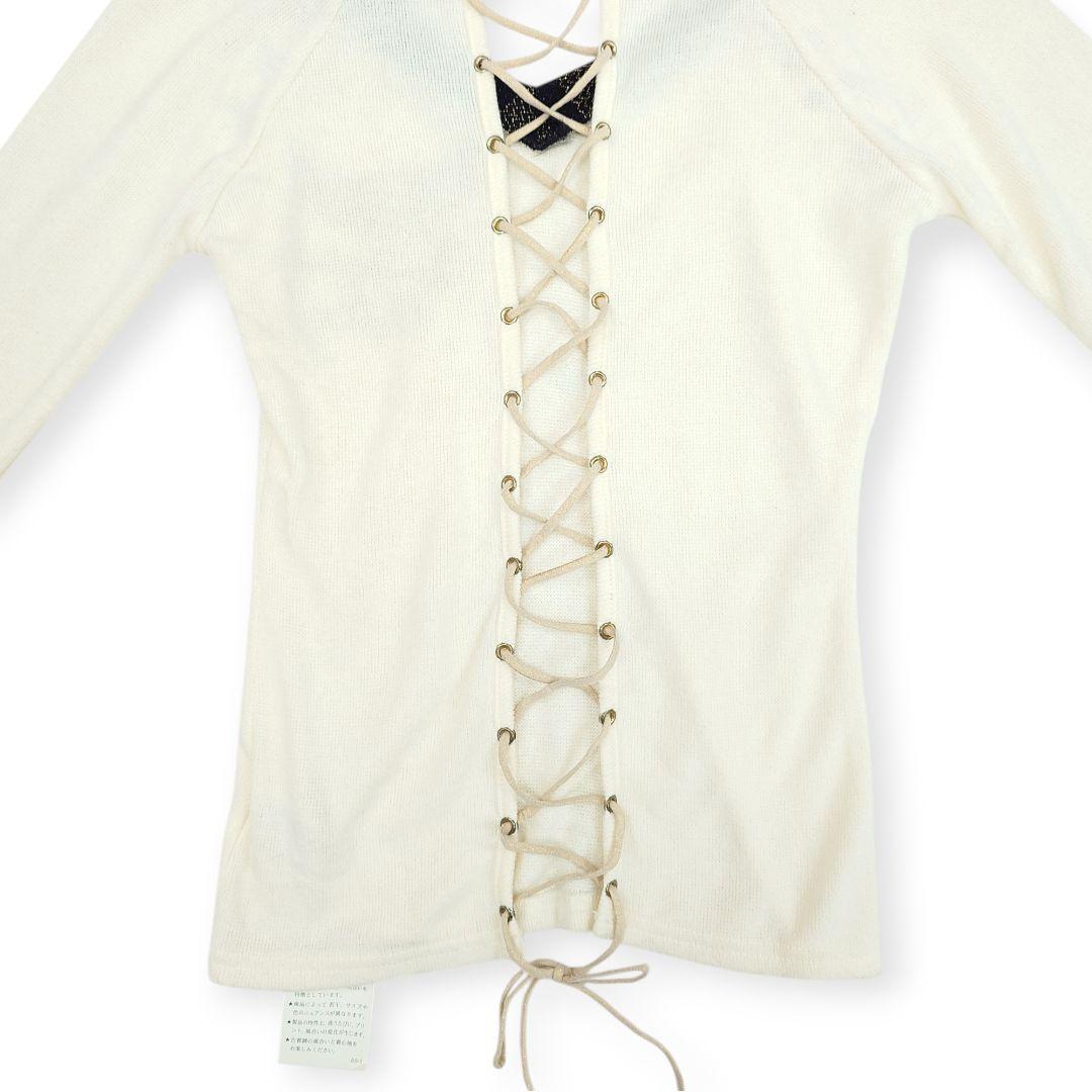 【新品】d.i.a. スカル ドクロ刺繍 編み上げ ニットパーカー ギャル 白