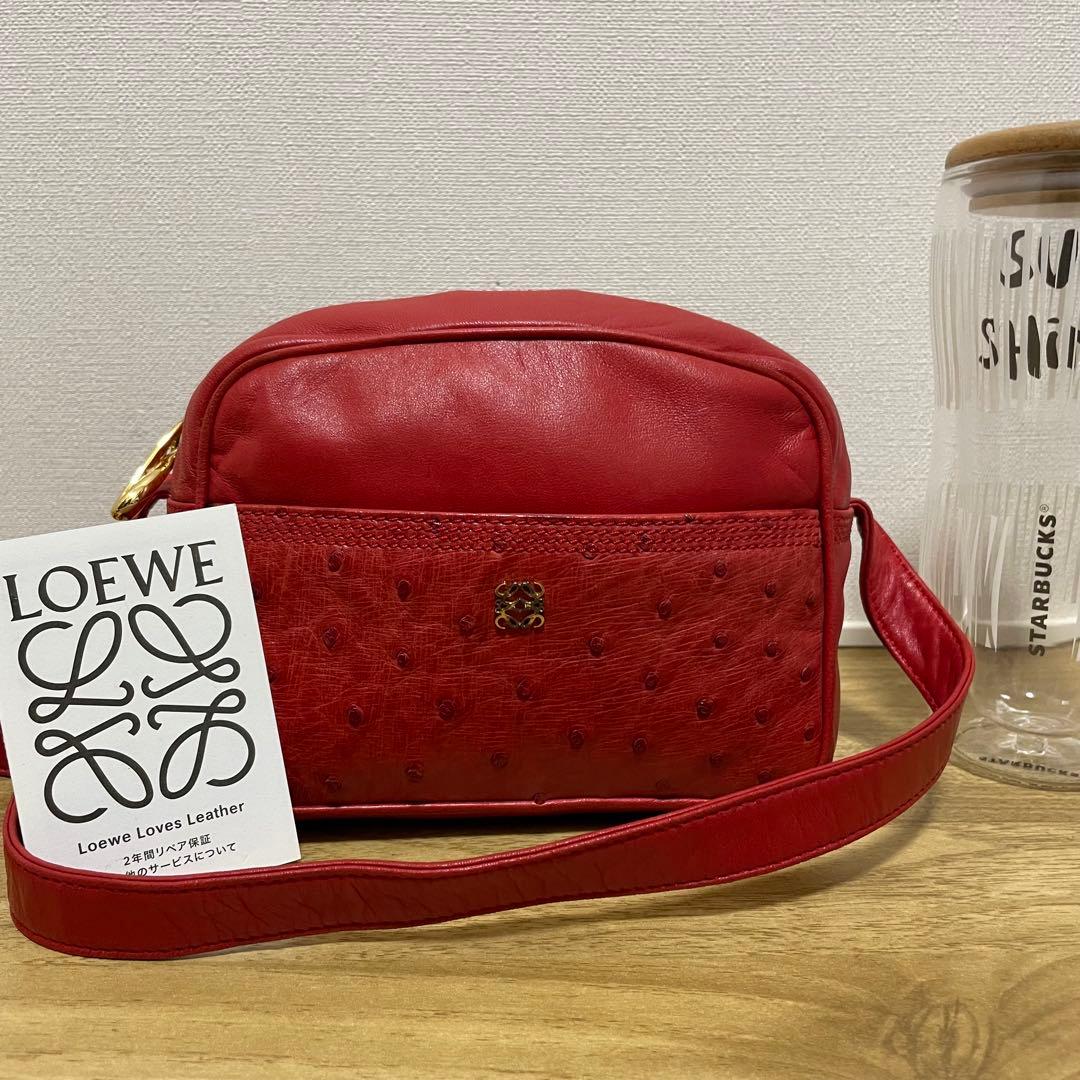 《美品》LOEWE（ロエベ）ナッパレザー ショルダーバッグ レッド 赤