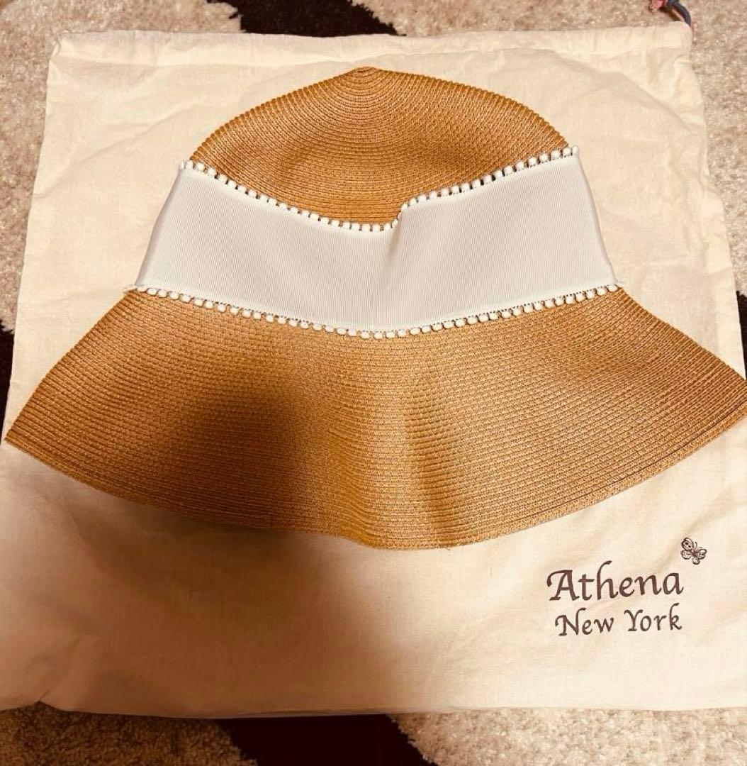 Athena New York 麦わら帽子 ナチュラルベージュ✖️ホワイト